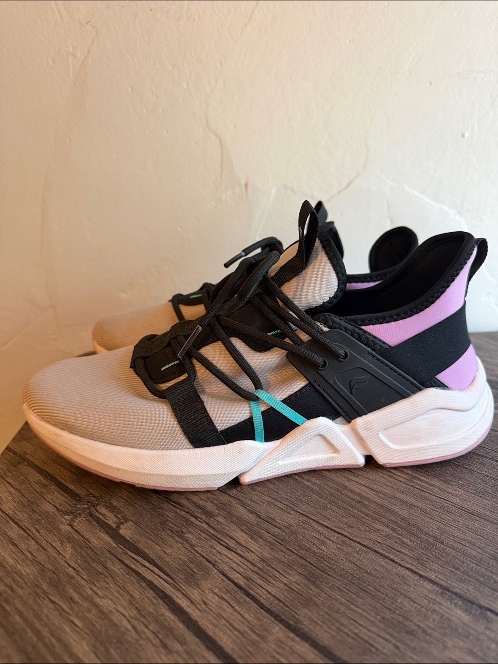 Fabletics Women's Athletic Sneakers in Beige, Black, Pink & Teal Accent